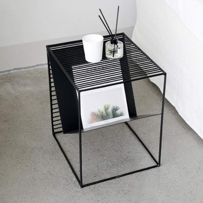Black Metal End Table with Storage