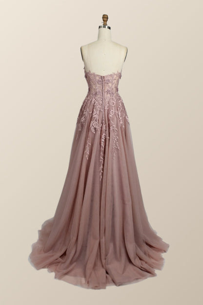 Green Floral Embroidery Strapless A-line Formal Dress
