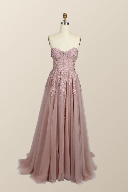Green Floral Embroidery Strapless A-line Formal Dress