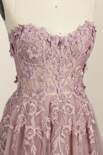 Green Floral Embroidery Strapless A-line Formal Dress