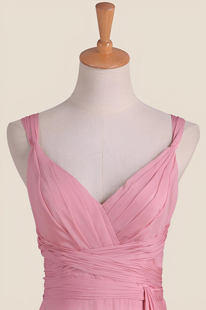 Blush Pink Empire Pleated Chiffon Long Bridesmaid Dress
