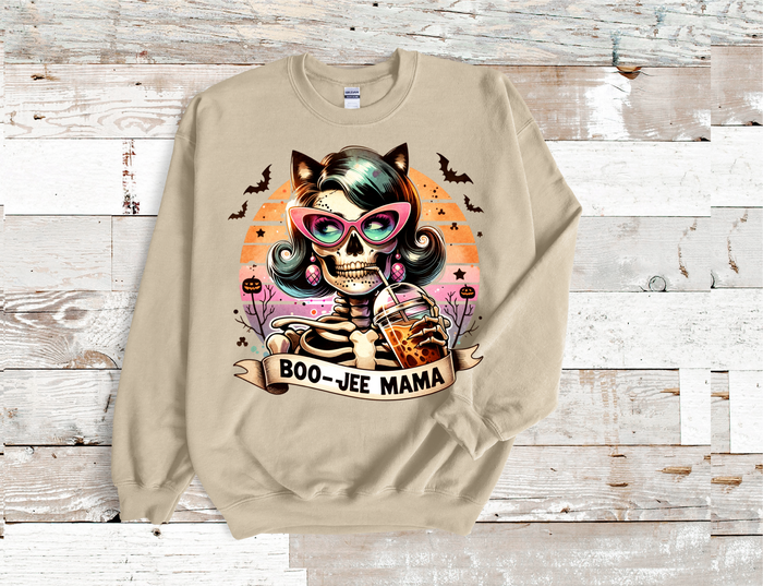 Boo-Jee Mama Skull Mama drinking coffee Crew Neck Sweatshirt