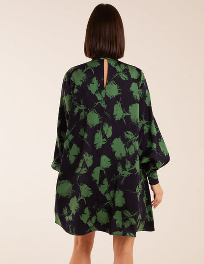 Abstract High Neck Keyhole Shift Dress