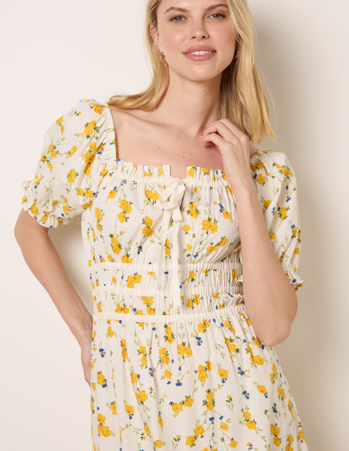 Ditsy Floral Poplin Milkmaid Midi Dress