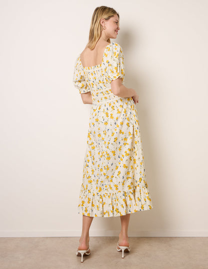Ditsy Floral Poplin Milkmaid Midi Dress