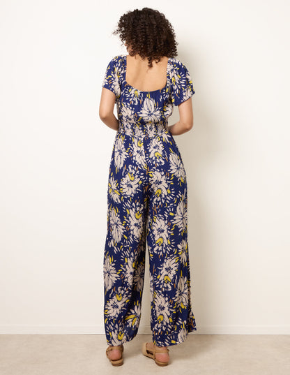 Shirred Waist Wide Leg Jumpsuit