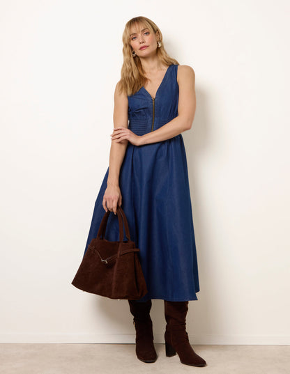 Zip Front Denim Dress
