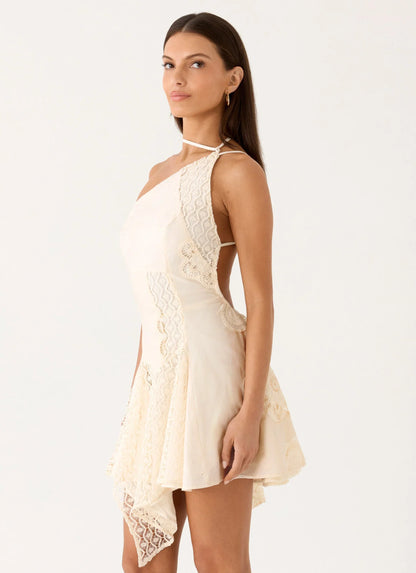 Amirose Spliced Cotton Mini Dress - Ivory