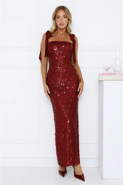 Bright Stars Sequin Maxi Dress Burgundy