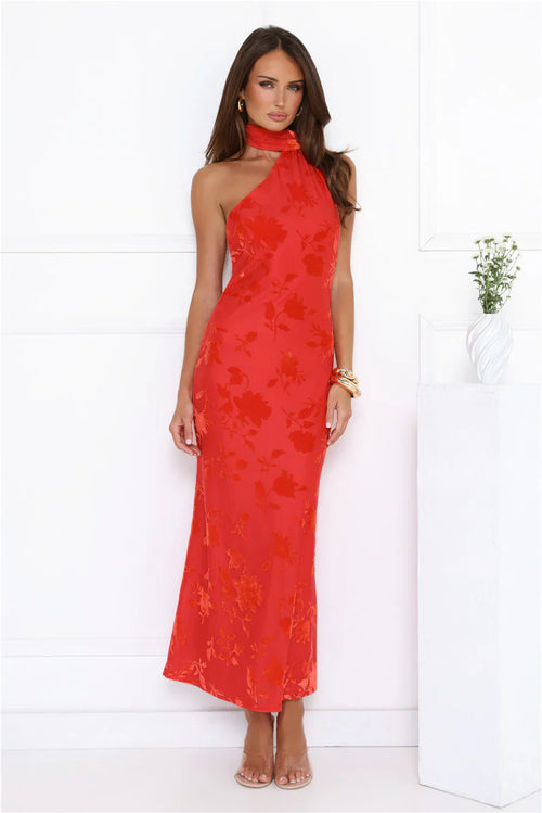 Bloomlight Halter Maxi Dress Red