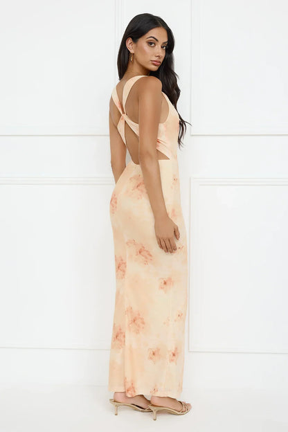 Citrus Sizzle Mesh Maxi Dress Orange