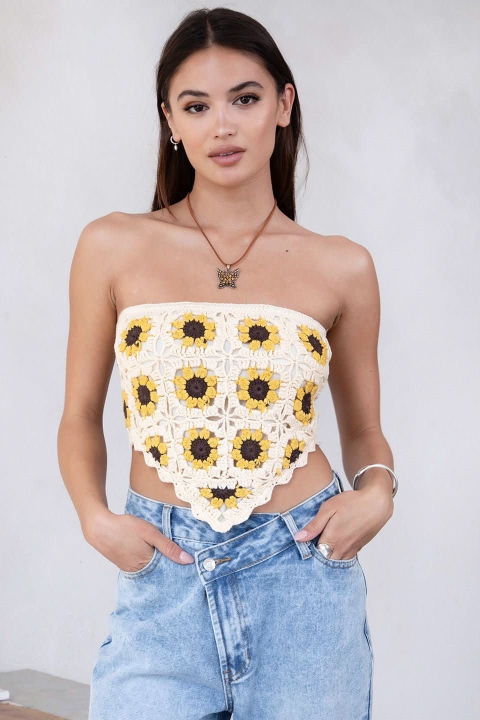 Carrie Cream Crochet Scarf Top