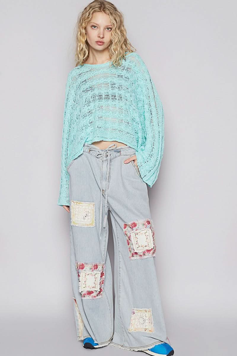 Carmen Aqua Oversized Sheer Sweater