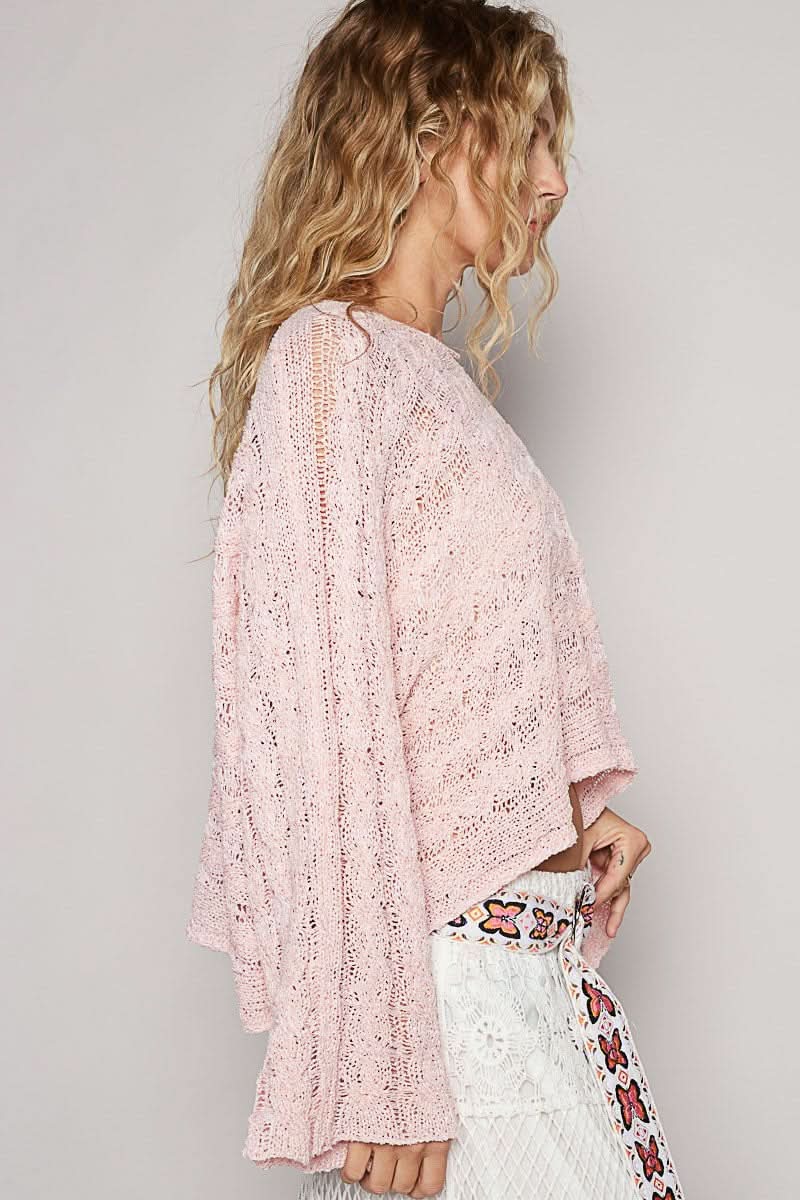 Carmen Pink Oversized Sheer Sweater