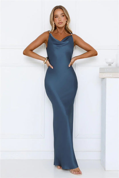 Effortless Appeal Satin Maxi Dress Teal