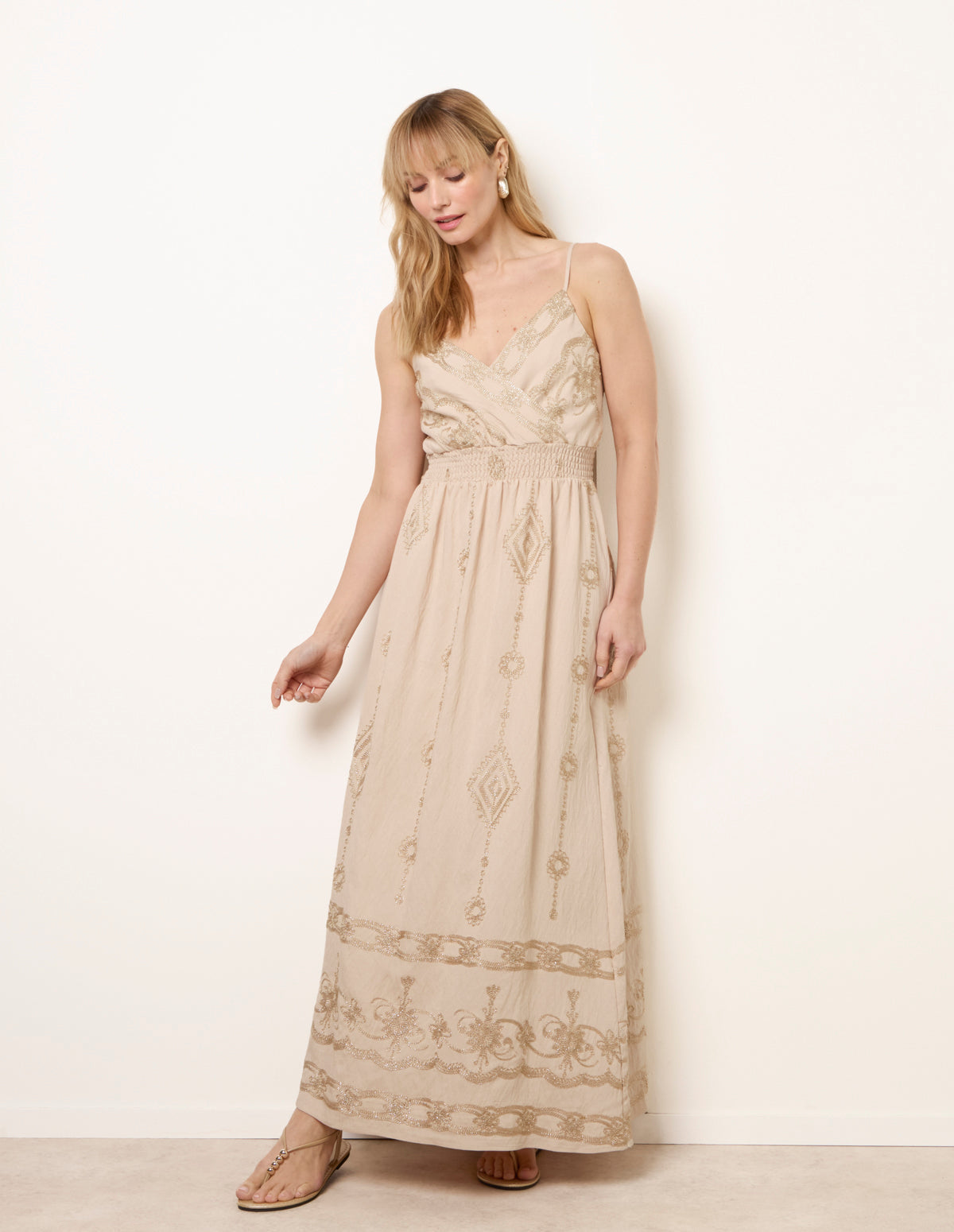 Embroidered Maxi Dress With Adjustable Straps
