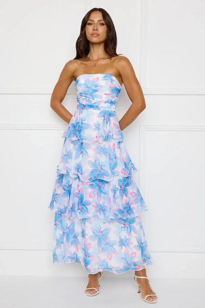 Chicago Chic Strapless Maxi Dress Blue