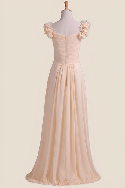 Champagne Pleated Chiffon A-line Long Bridesmaid Dress