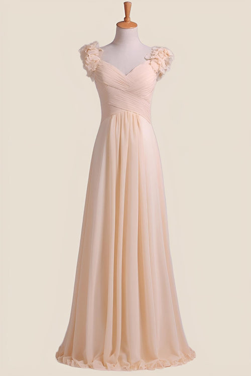 Champagne Pleated Chiffon A-line Long Bridesmaid Dress