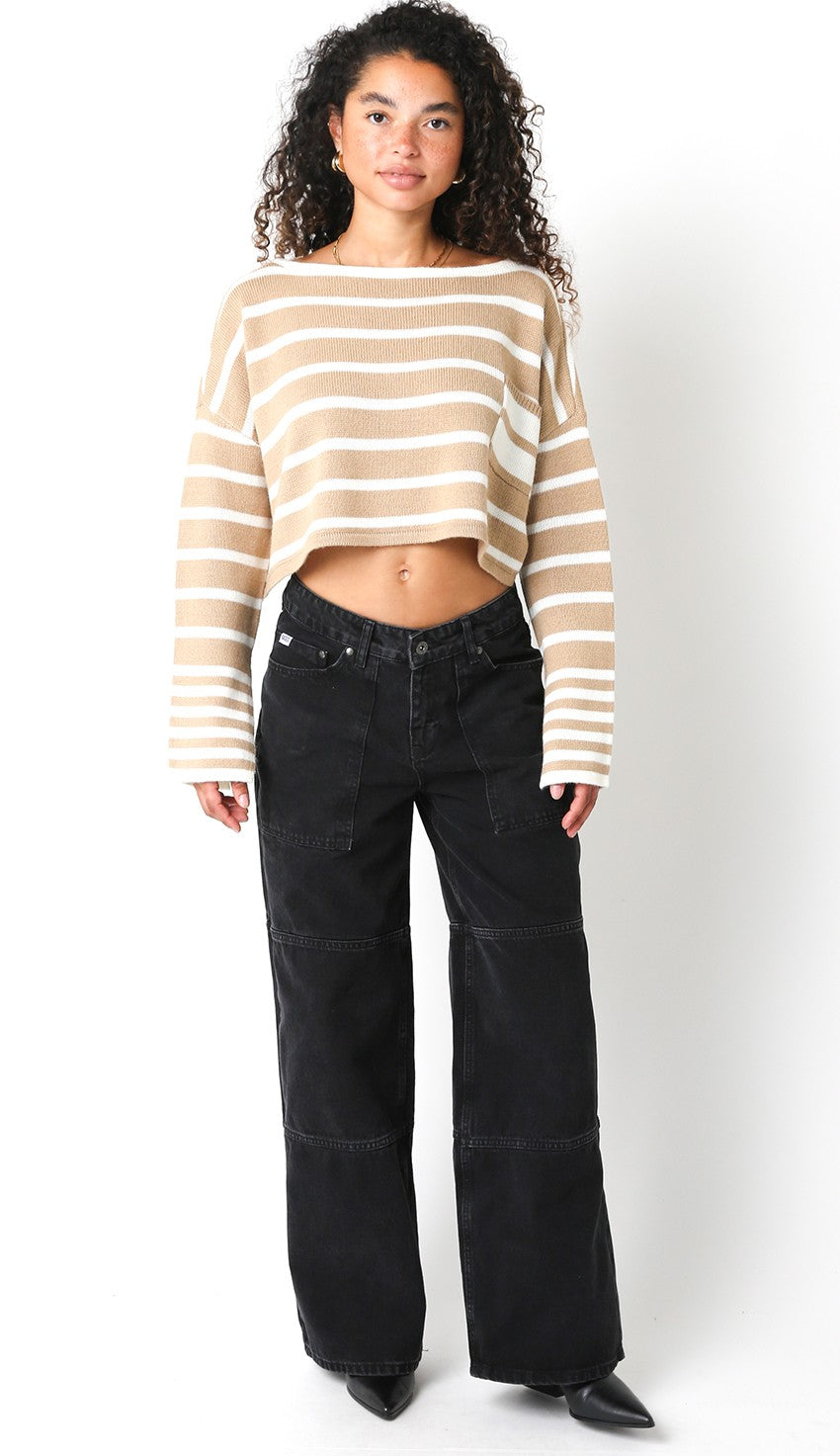 Carter Tan Striped Cropped Sweater