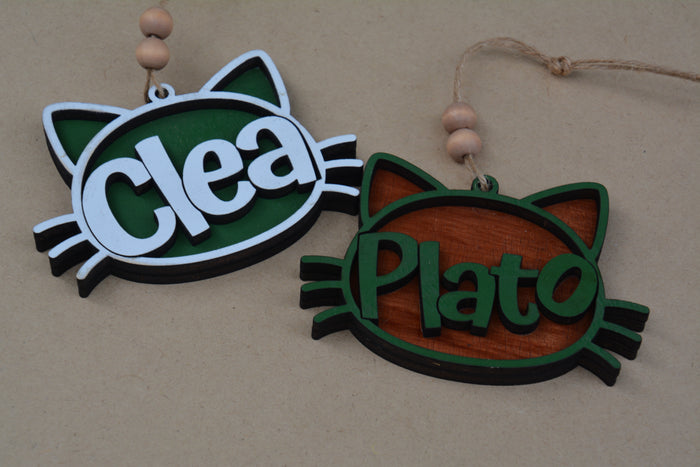 Custom Cat Name Ornament – Personalized Layered Wood Design