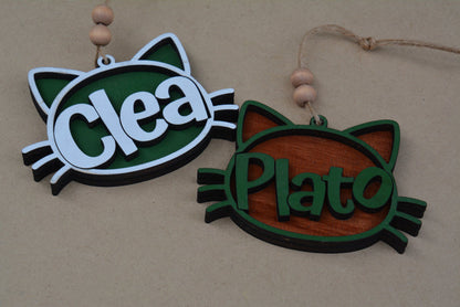Custom Cat Name Ornament – Personalized Layered Wood Design