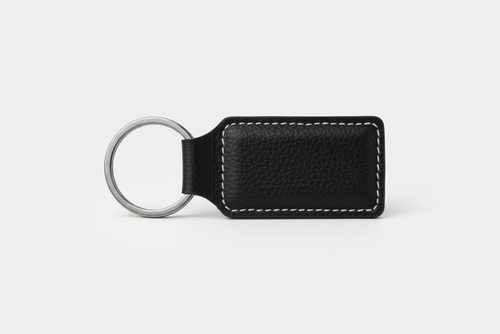 Custom Engraved Leatherette Keychain  Black/Silver. Engraving Rectangle | Personalized Gift