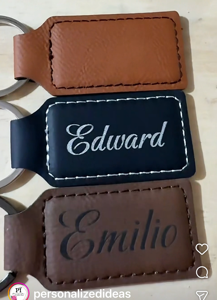 Custom Engraved Leatherette Keychain  Dark Brown Rectangle | Personalized Gift