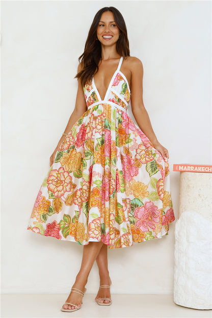 Blooming In The City Midi Dress Orange