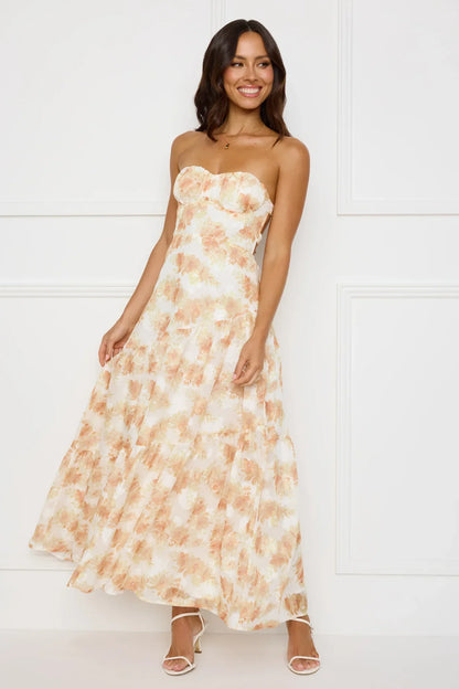 Autumn Clover Strapless Maxi Dress Orange