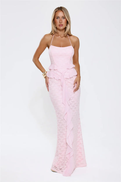 Aurora Serenade Halter Maxi Dress Pink