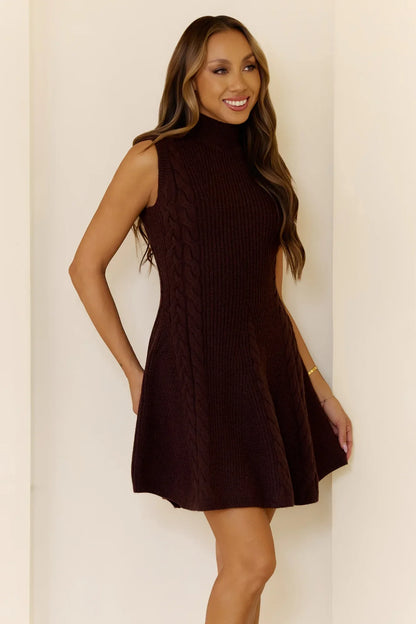 Cold Kisses Cable Knit Mini Dress Brown
