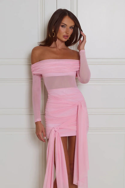 Dressed In Dreams Off Shoulder Mini Dress Pink