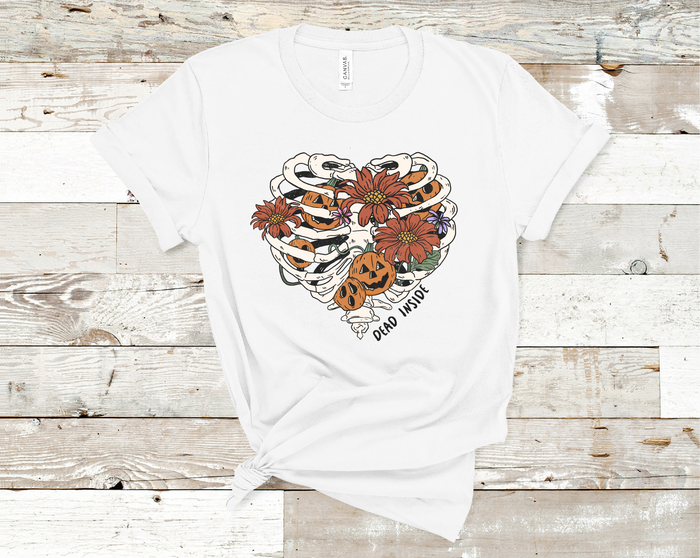 Dead Inside Skull Heart and flowers T-Shirt