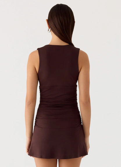 Cherry Sky Mini Dress - Chocolate