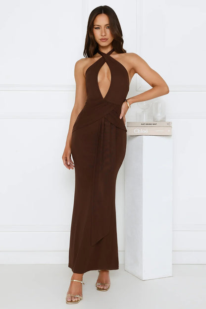 Daily Investment Halter Maxi Dress Brown