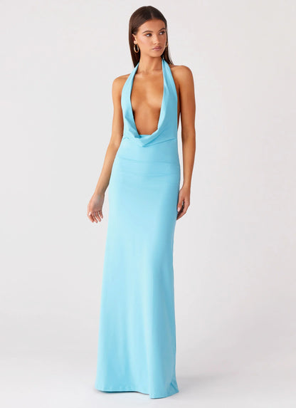 Driftwood Cowl Maxi Dress - Turquoise