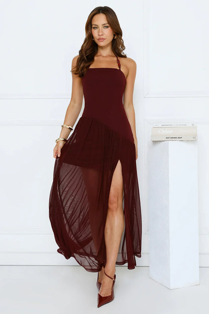 Champagne Evenings Halter Maxi Dress Burgundy