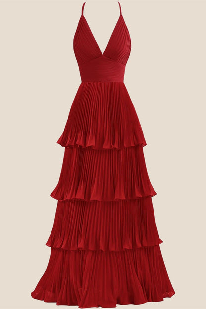 Emerald Green Pleated Empire Tiered A-line Party Dress