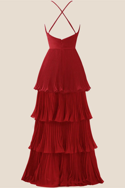 Emerald Green Pleated Empire Tiered A-line Party Dress