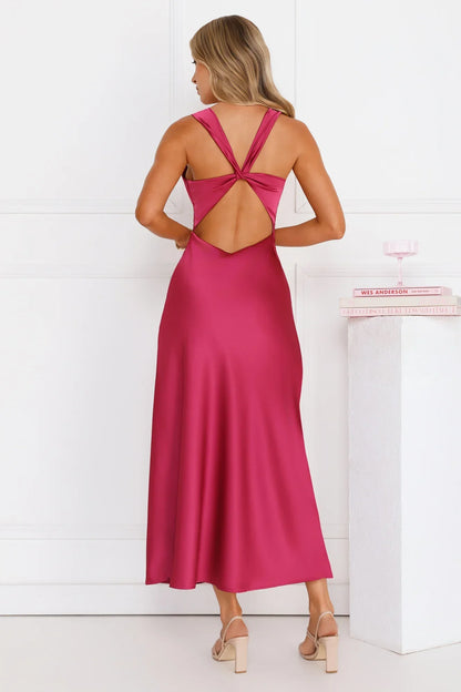 Doing The Most Satin Maxi Dress Burgundy