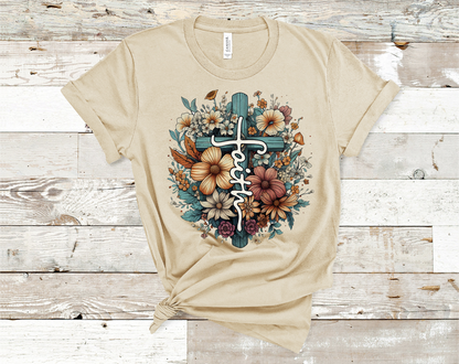 Faith Cross with flowers T-shirt ready to ship