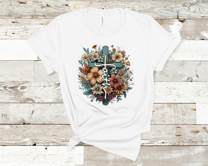Faith Cross with flowers T-shirt ready to ship