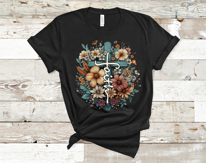 Faith Cross with flowers T-shirt ready to ship