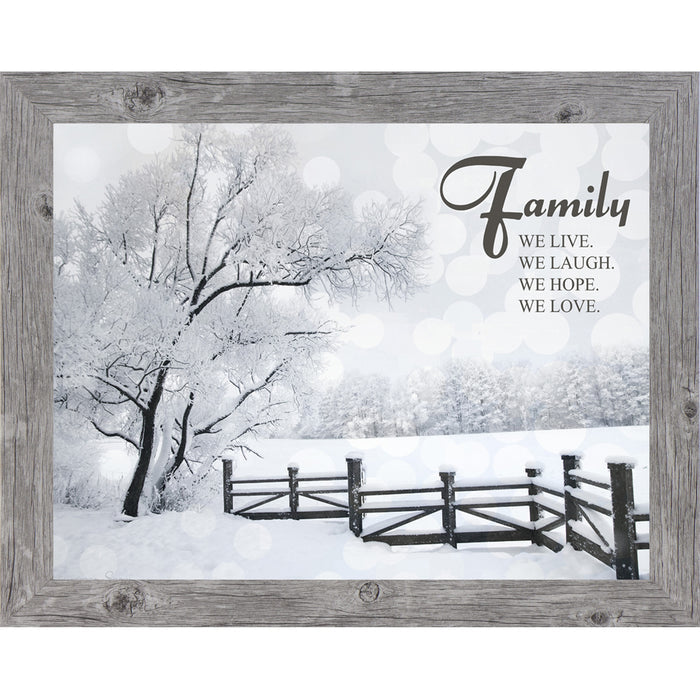 Family – We Live, We Laugh, We Hope, We Love – Framed Winter Family Wall Art (SSA099) - Summer Snow Art