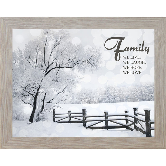 Family – We Live, We Laugh, We Hope, We Love – Framed Winter Family Wall Art (SSA099) - Summer Snow Art
