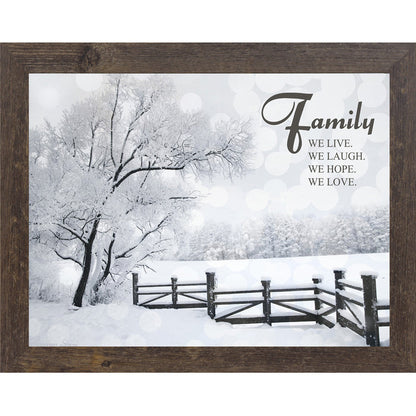Family – We Live, We Laugh, We Hope, We Love – Framed Winter Family Wall Art (SSA099) - Summer Snow Art