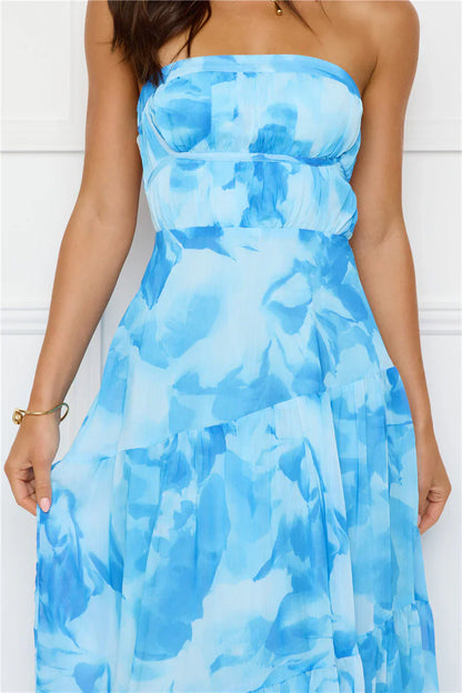 Azure Allure Strapless Maxi Dress Blue