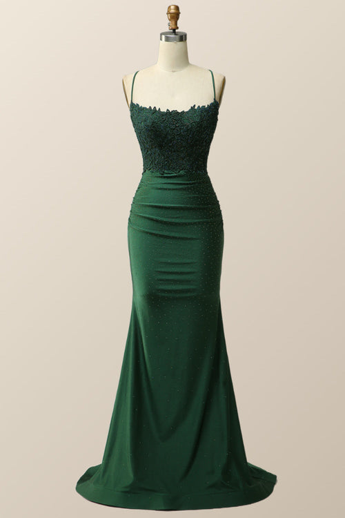 Dark Green Mermaid Appliques Long Formal Dress