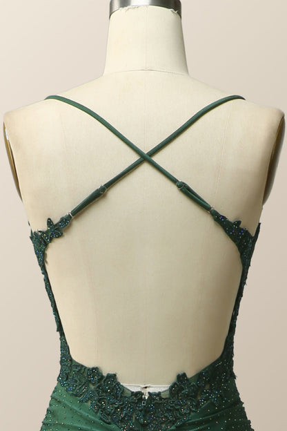Dark Green Mermaid Appliques Long Formal Dress